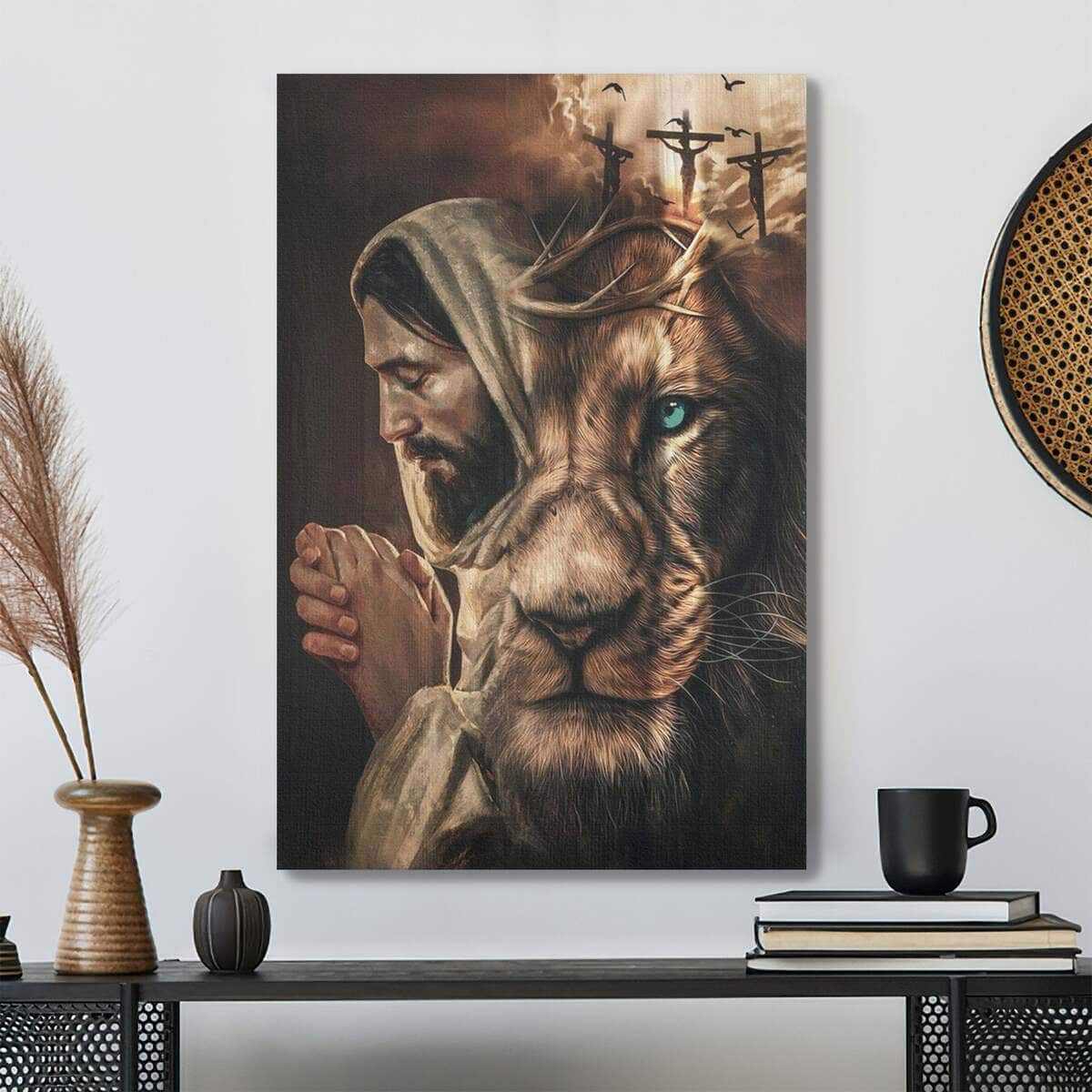 Jesus Portrait God Bible Verse Jesus And Lion Just Pray Canvas Print ...