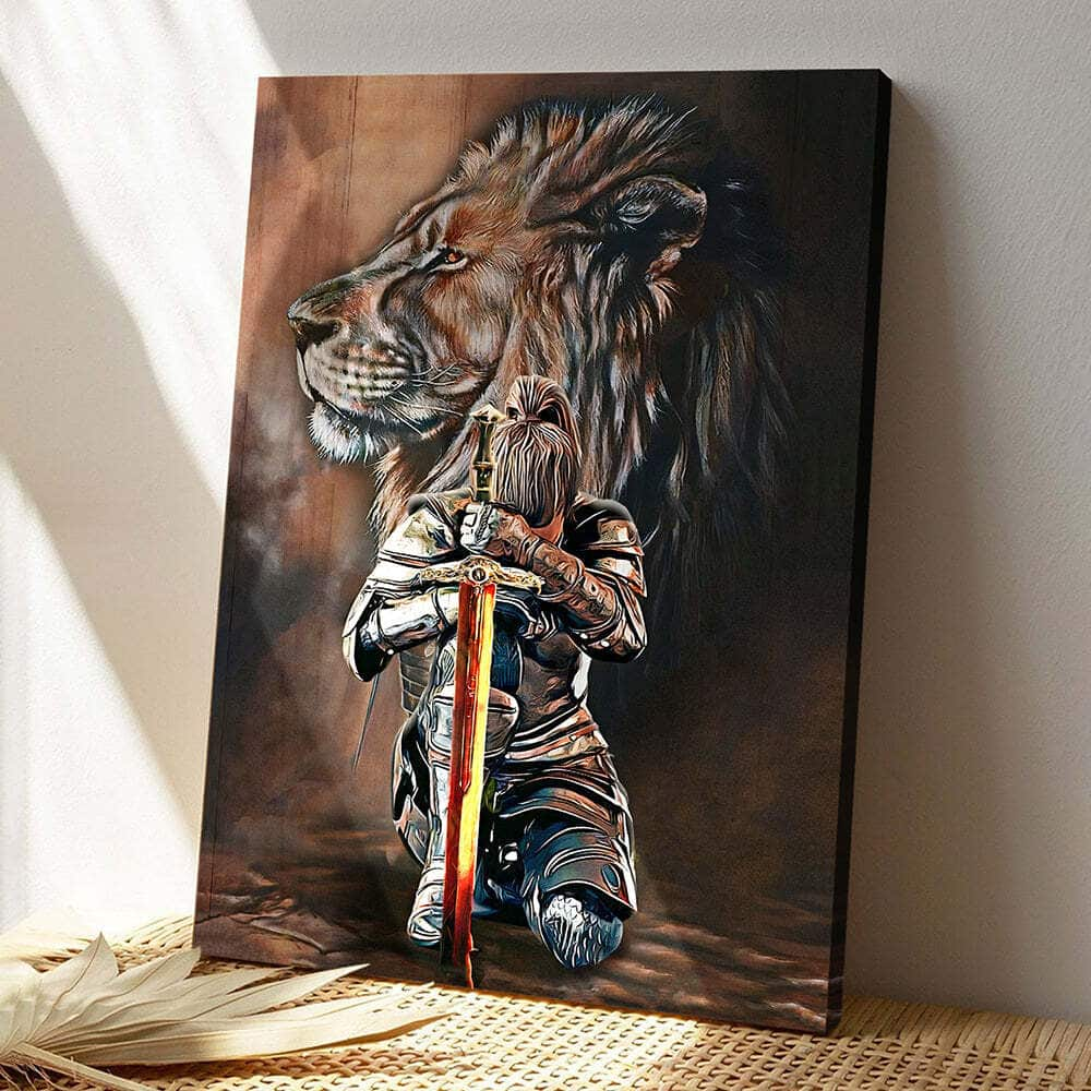 Lion And Female Knight Christian Canvas Print