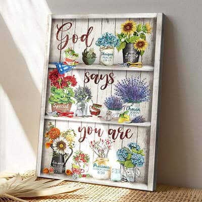 Christian Scripture God Says You Are Flower Jesus Canvas Print