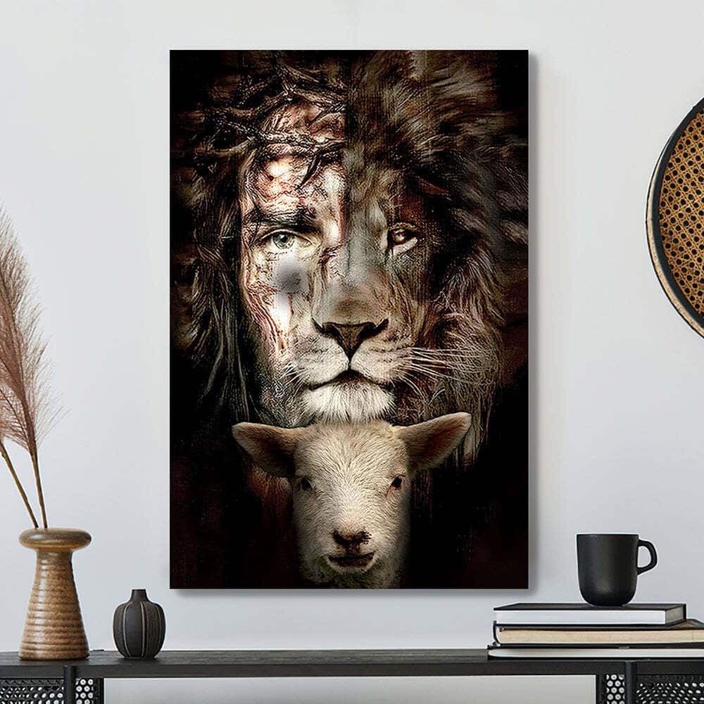 Christian Art Jesus Goat Baby And Lion Canvas Print Christian Art Jesus Goat Baby And Lion Canvas Print