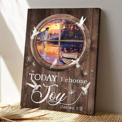 Christian Jesus And A Boat Today I Choose Joy Bible Verse Canvas Print