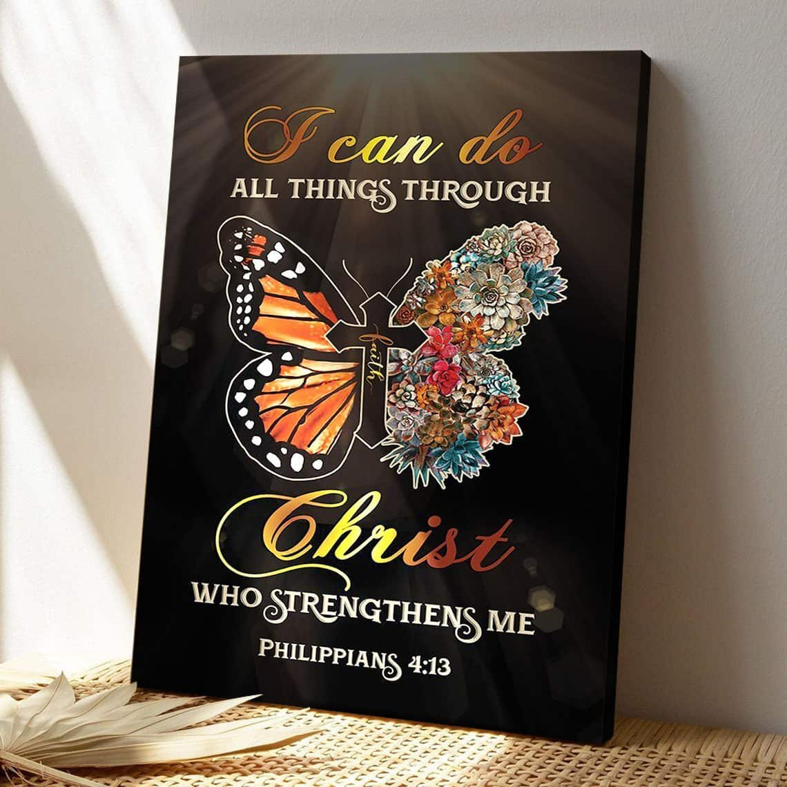 Christian I Can Do All Things Through Christ Butterfly Jesus Scripture Canvas Print