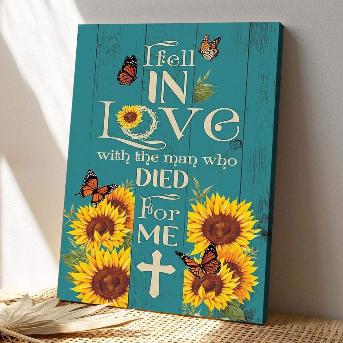 Christian I Fell In Love With God Sunflower Scripture Canvas Print