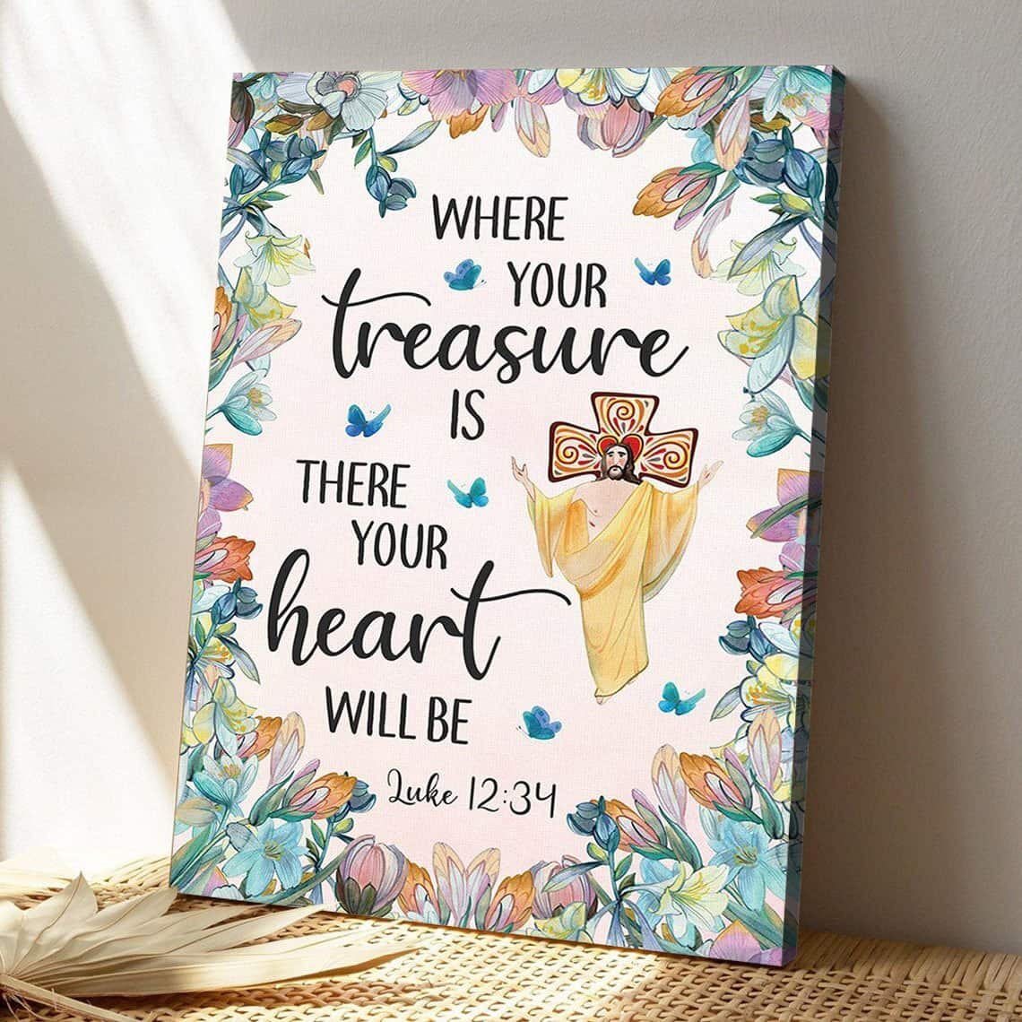 Christian Your Treasure And Your Heart Beautiful Flower Scripture Canvas Print