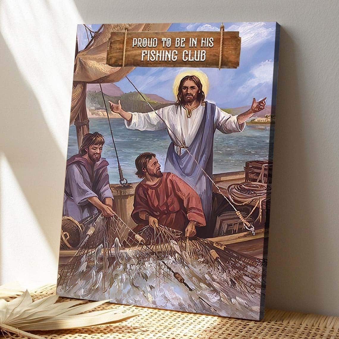 Christian Proud To Be In His Fishing Club Unique Jesus Scripture Canvas Print