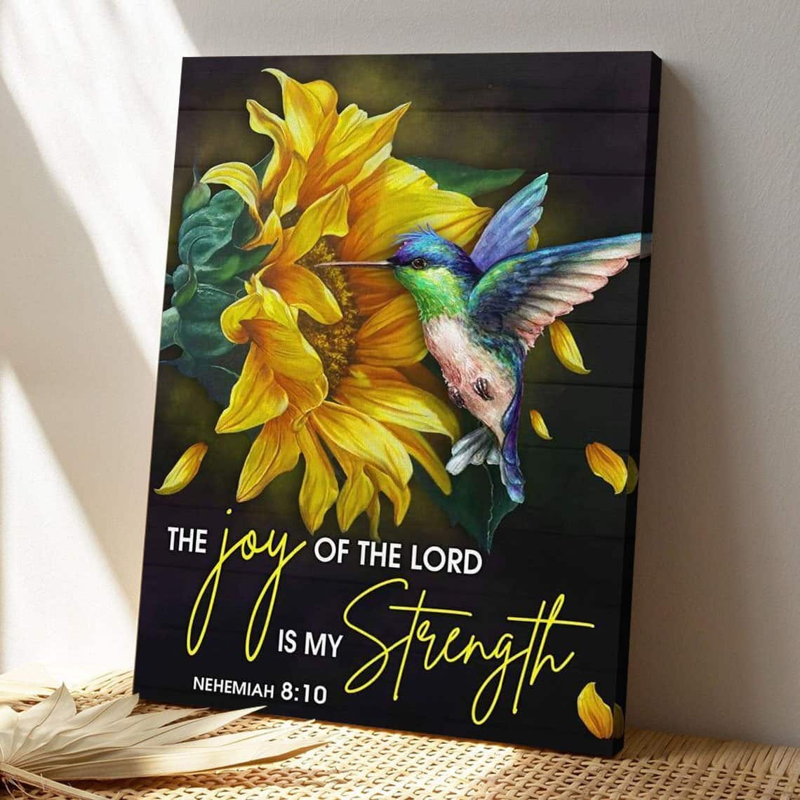 Bible Verse Scripture Nehemiah 810 Hummingbird Sunflower Jesus Christ Canvas Print