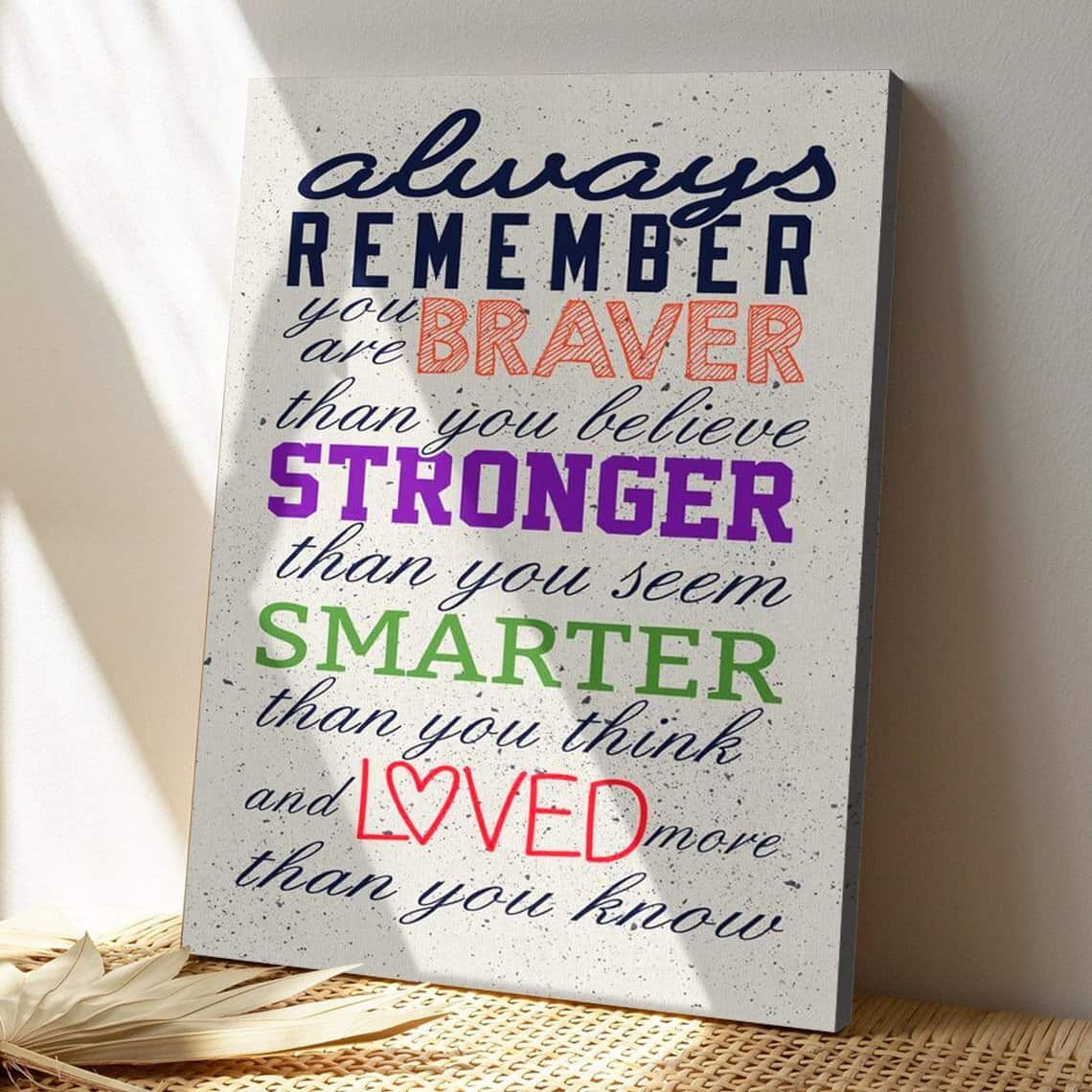 Bible Verse Always Remember You Are Braver Than You Believe Christian Jesus Christ Canvas Print