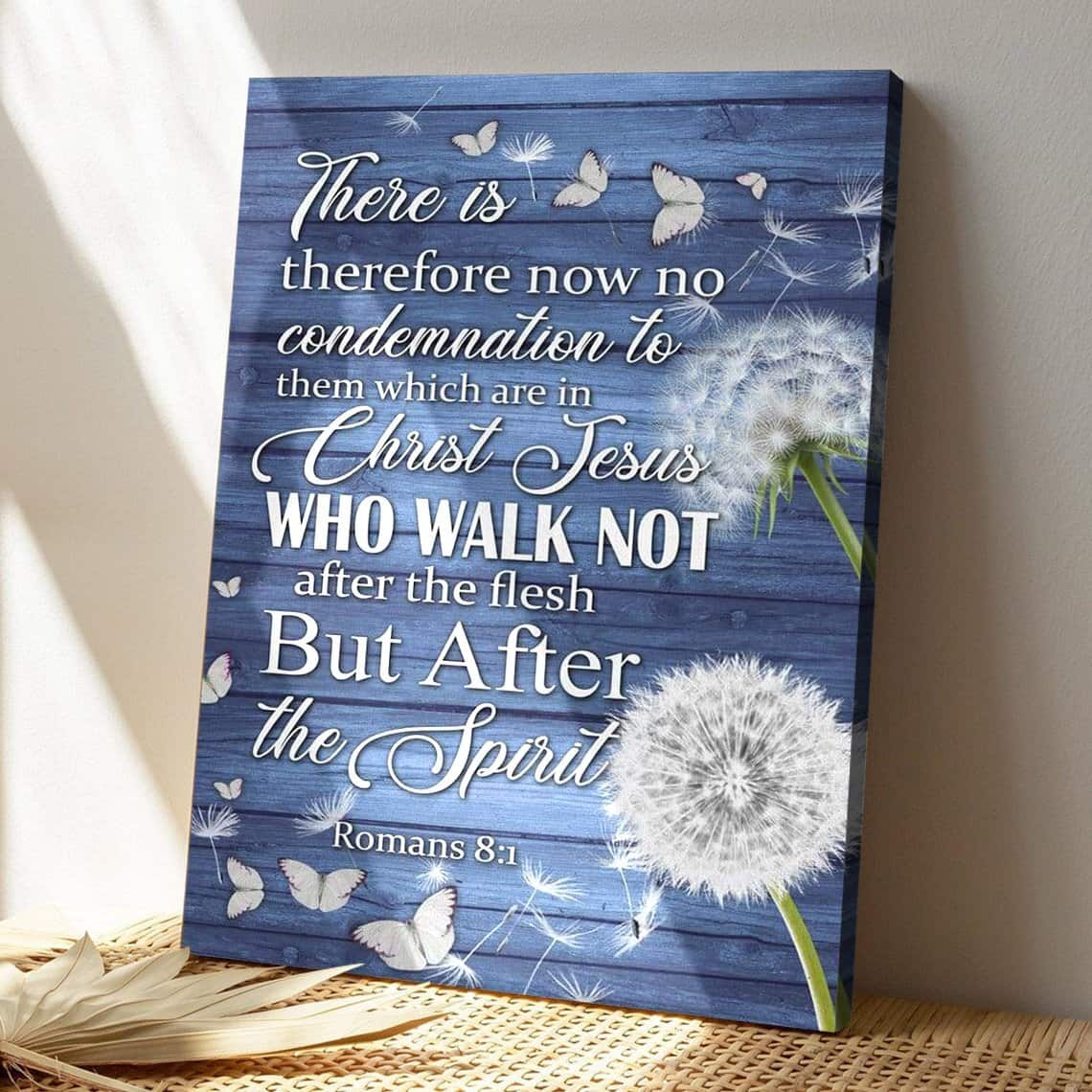 Bible Verse Blue Romans 81 Kjv There Is Therefore Now No Condemnation Canvas Print