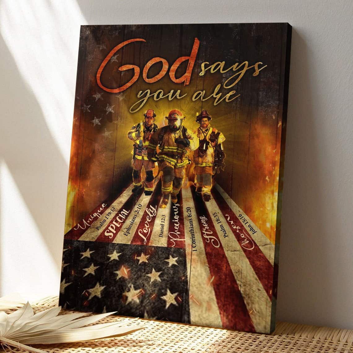 Christian Firefighter God Says You Are Bible Verse Canvas Print Christian Firefighter God Says You Are Bible Verse Canvas Print