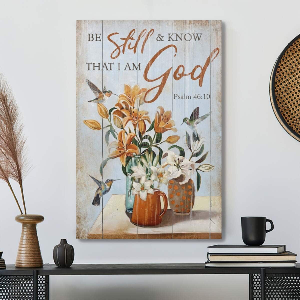 Christian Hummingbird Be Still And Know That I Am God Bible Verse Canvas Print