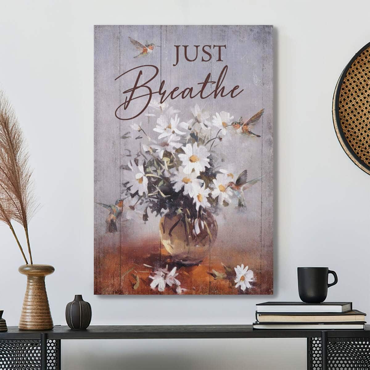 Christian Hummingbird And Daisy Just Breathe Bible Verse Canvas Print Christian Hummingbird And Daisy Just Breathe Bible Verse Canvas Print