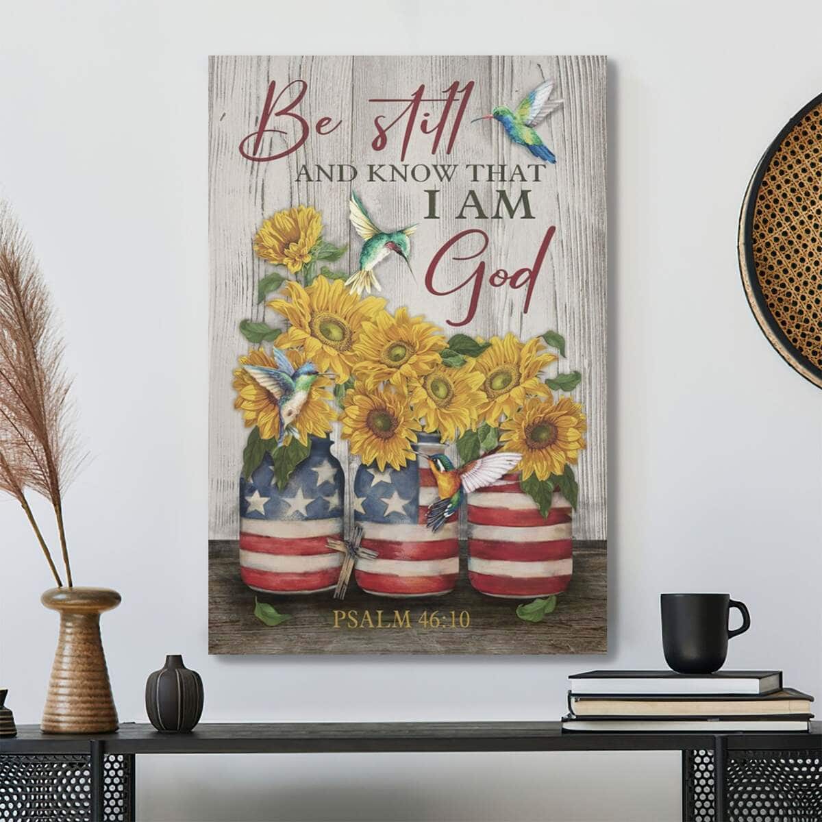 Christian Hummingbird And Sunflower Be Still And Know That I Am God Bible Verse Canvas Print