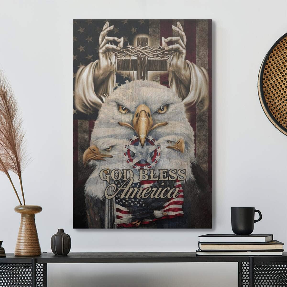 Christian Jesus God Bless Our America Bible Verse Canvas Print