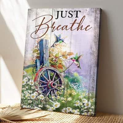 Christian Jesus Just Breathe And Humming Bird Bible Verse Canvas Print