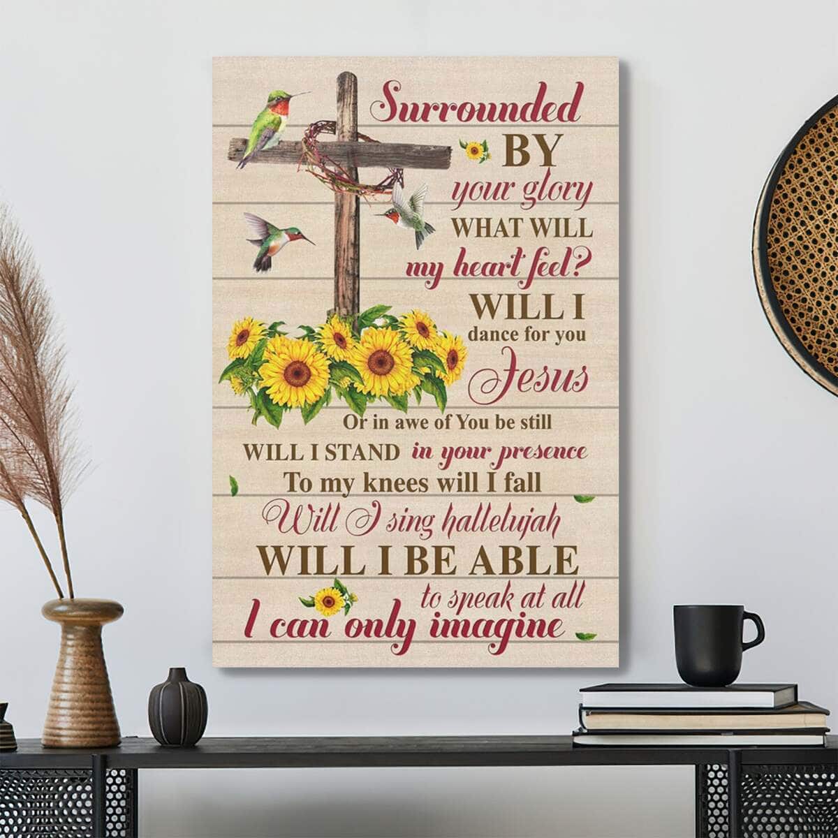Bible Verse I Can Only Imagine Hummingbird Sunflower Cross Scripture Canvas Print