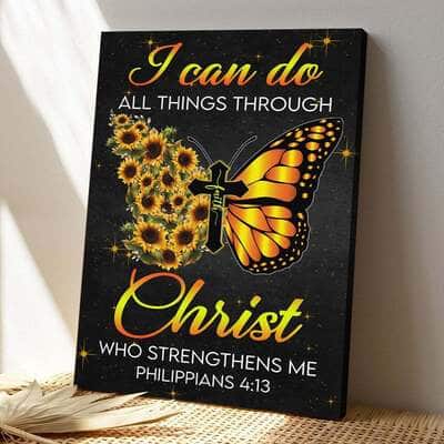 Bible Verse Butterfly Cross Faith I Can Do All Things Through Christ Scripture Canvas Print