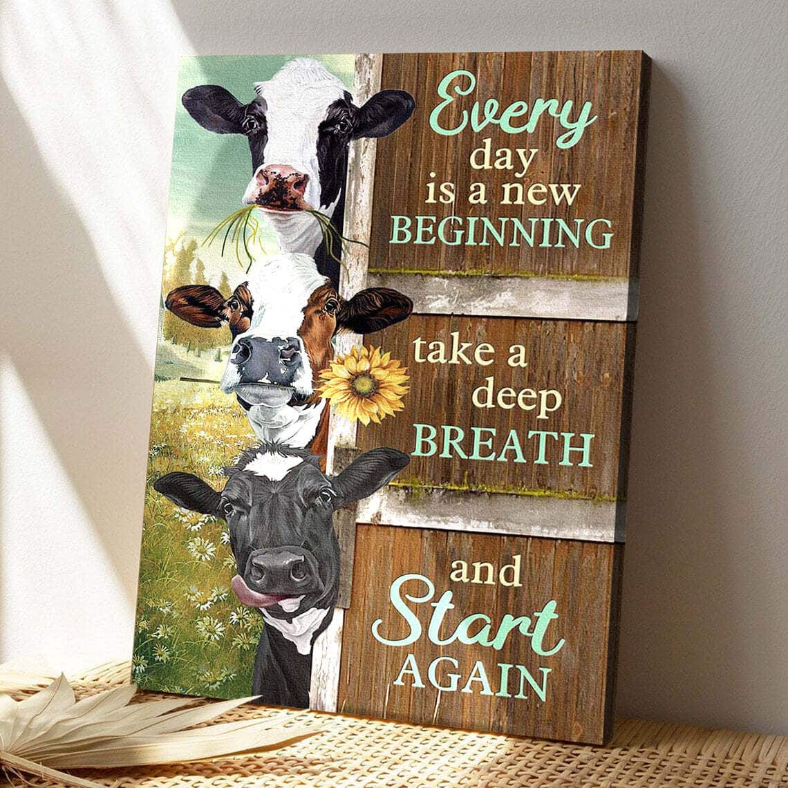 Cow On Farm Every Day Is A New Beginning Bible Verse Canvas Print