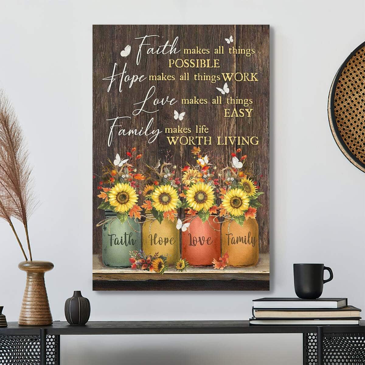 Sunflower Jar Faith Hope Love Family Bible Verse Canvas Print Sunflower Jar Faith Hope Love Family Bible Verse Canvas Print