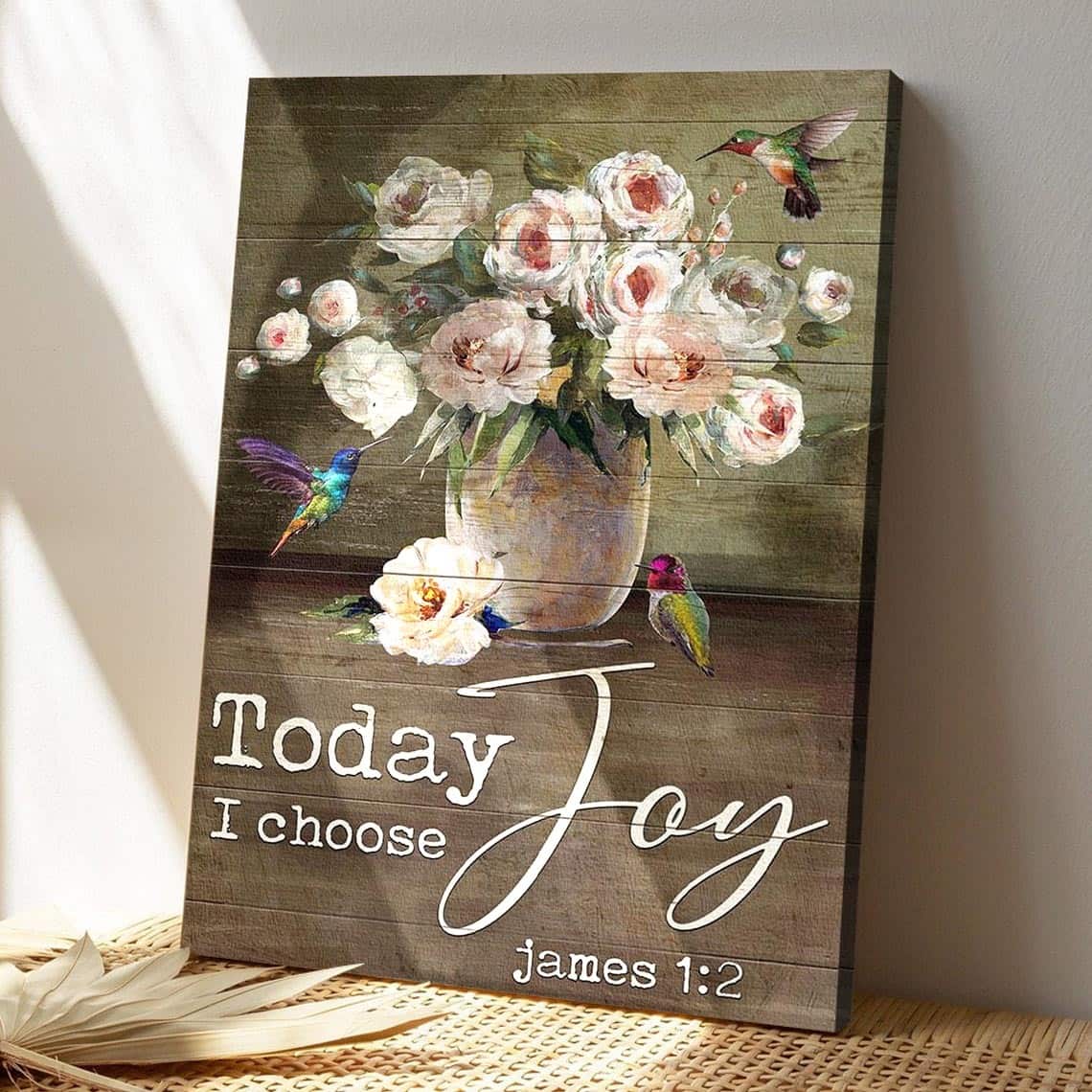 Flower Vase With Hummingbird Today I Choose Joy Bible Verse Canvas Print