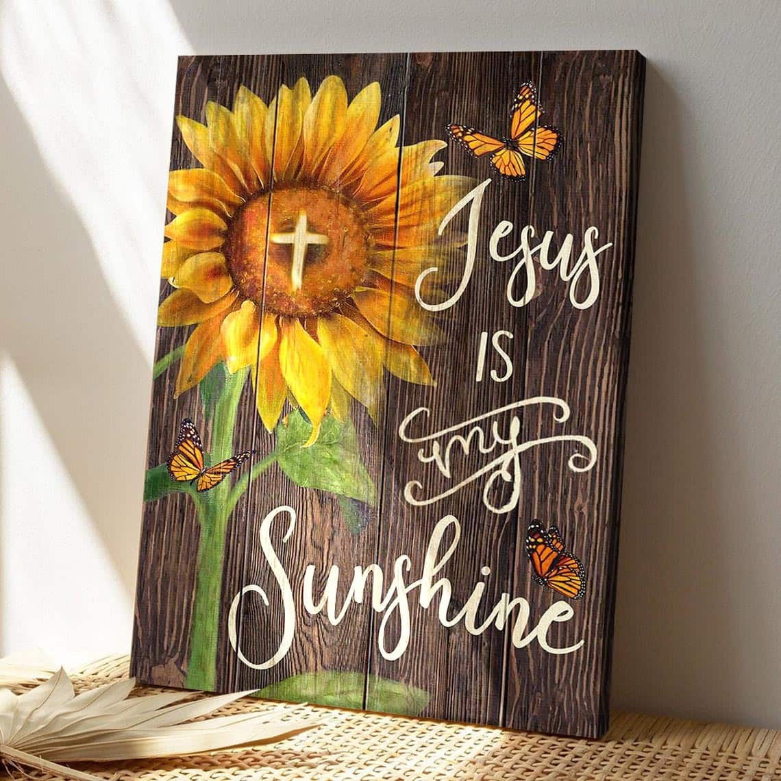 Sunflower With Cross Jesus Is My Sunshine Bible Verse Canvas Print