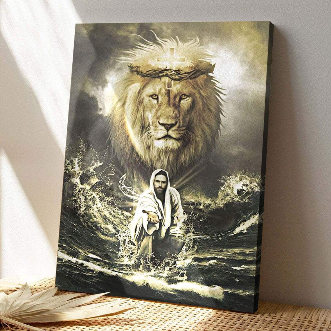 Jesus Reaching In The Water Jesus Lion Bible Verse Scripture Canvas Print