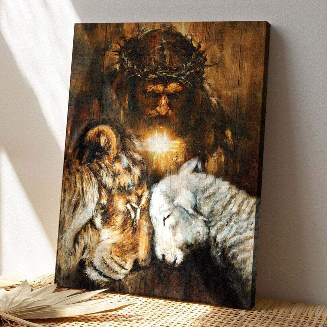 Great Tiger And Lamb Bible Verse Scripture Canvas Print