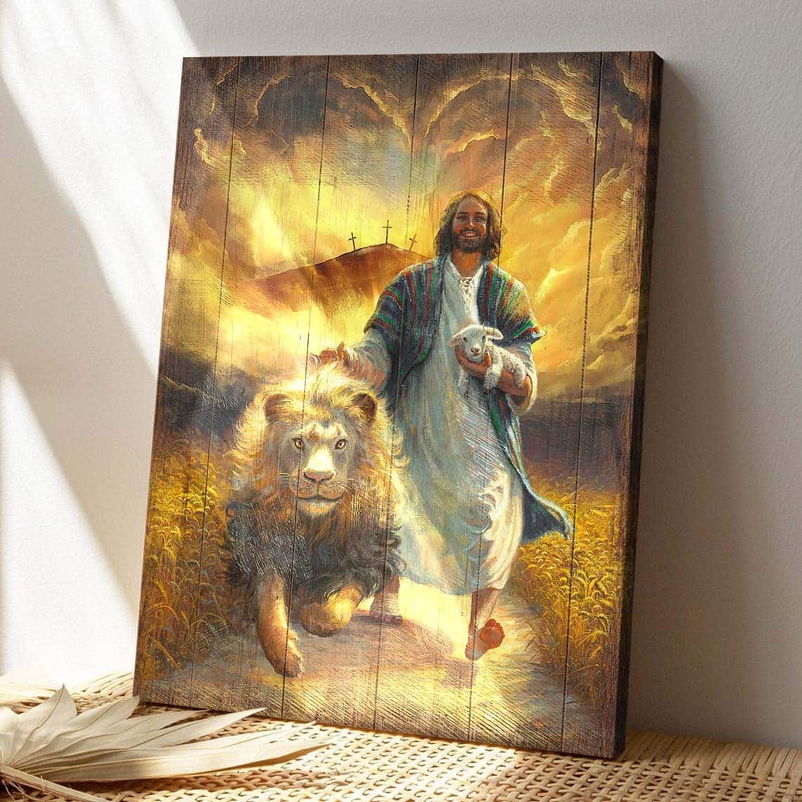 Jesus Walking With Lamb And Lion Bible Verse Scripture Canvas Print