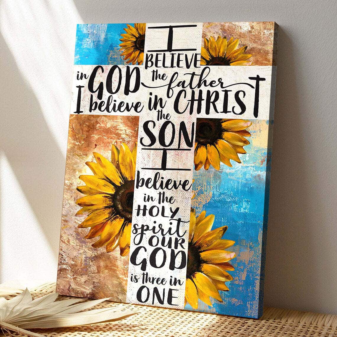Sunflower Our God Is Three In One Bible Verse Scripture Canvas Print