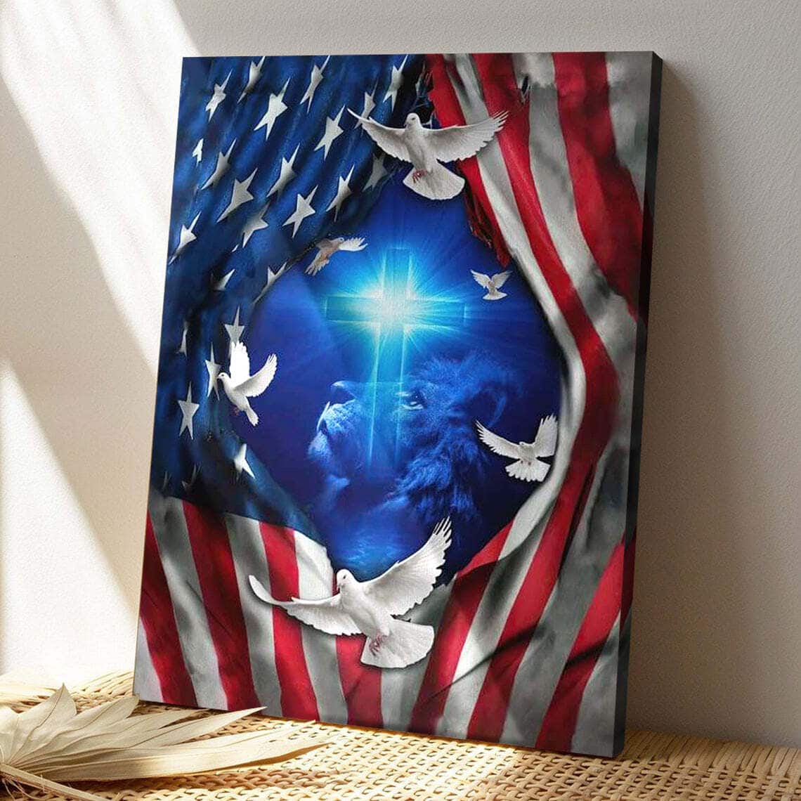 Jesus Lion American Flag Of Faith Bible Verse Scripture Canvas Print