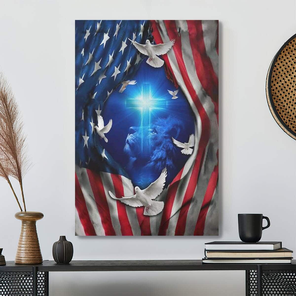Jesus Lion American Flag Of Faith Bible Verse Scripture Canvas Print Jesus Lion American Flag Of Faith Bible Verse Scripture Canvas Print