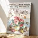 Bible Verse Red Geranium Every Day Is A New Beginning Canvas Print