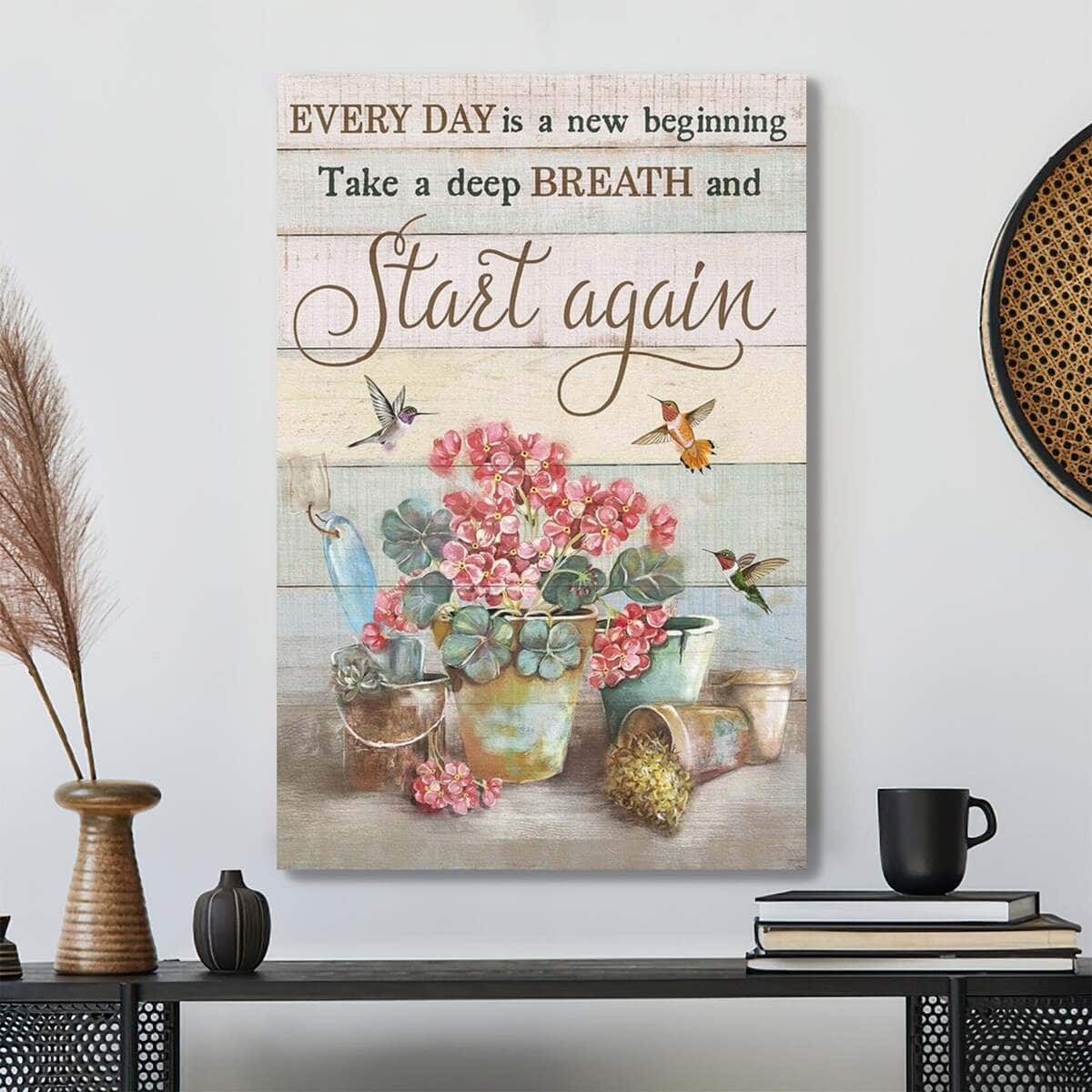 Bible Verse Red Geranium Every Day Is A New Beginning Canvas Print Bible Verse Red Geranium Every Day Is A New Beginning Canvas Print