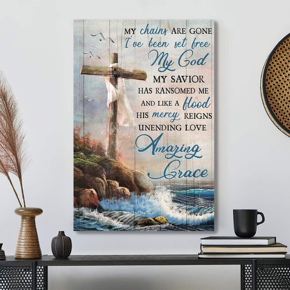 Bible Verse Cross On The Sea My Chains Are Gone Canvas Print Bible Verse Cross On The Sea My Chains Are Gone Canvas Print