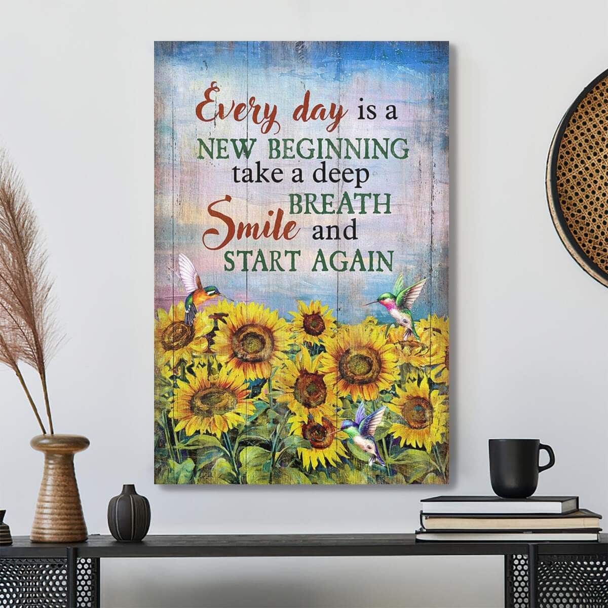 Bible Verse Sunflower Field And Hummingbird Every Day Is A New Beginning Canvas Print Bible Verse Sunflower Field And Hummingbird Every Day Is A New Beginning Canvas Print