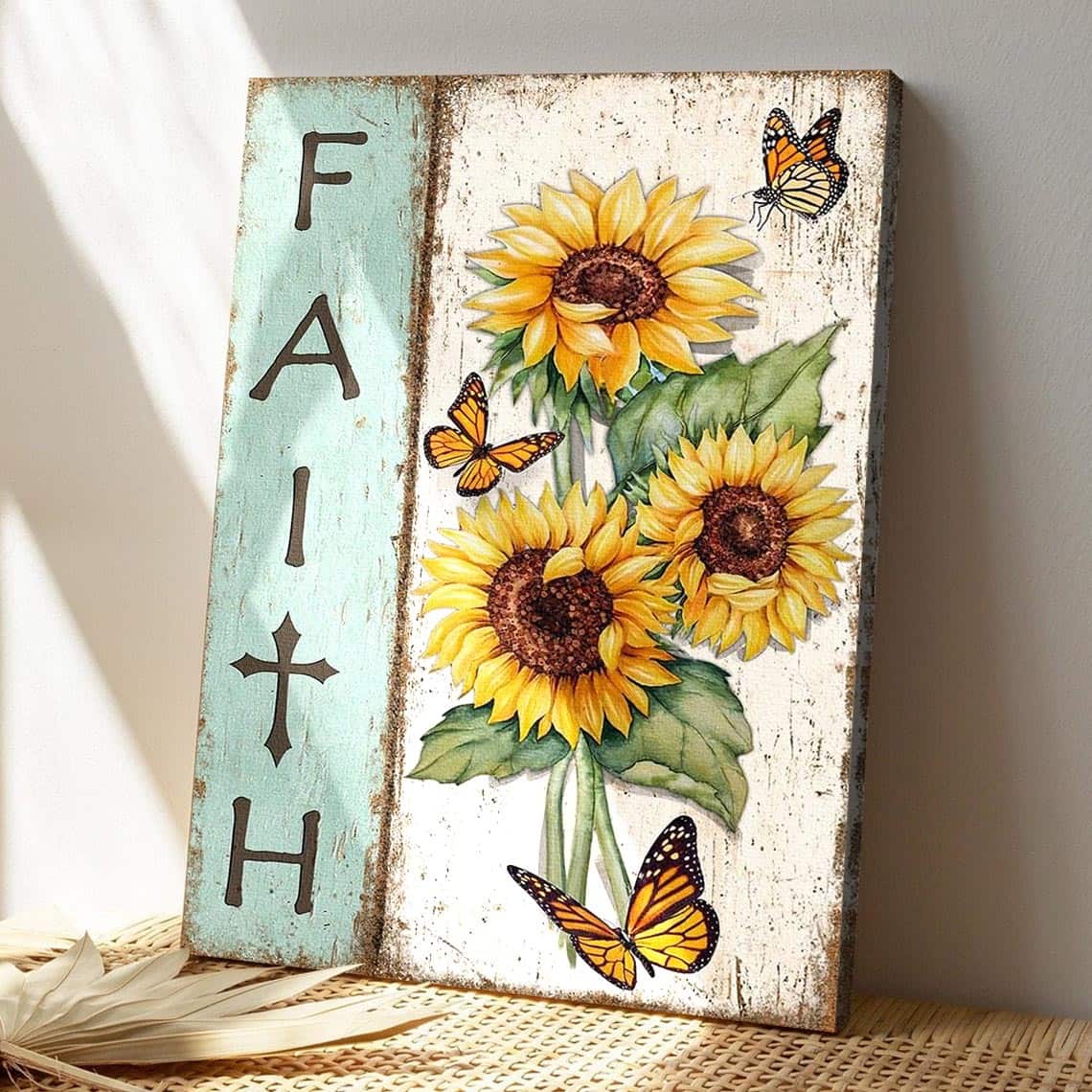 Bible Verse Stunning Sunflowers And Butterflies Faith Jesus Canvas Print