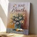 Bible Verse Just Breathe Hummingbird Daisy Scripture Canvas Print