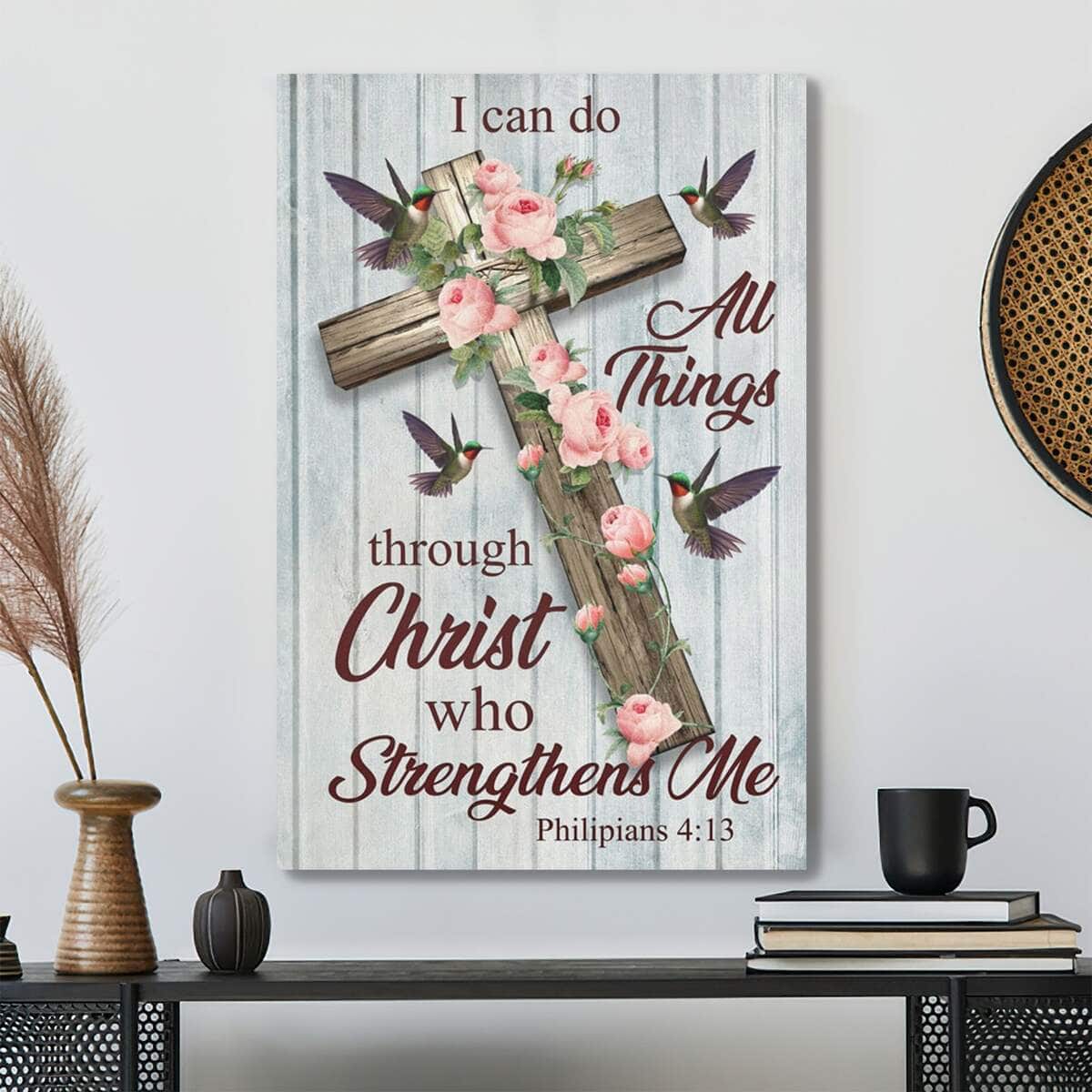 Bible Verse Philippians 413 With Flower Cross Scripture Canvas Print Bible Verse Philippians 413 With Flower Cross Scripture Canvas Print