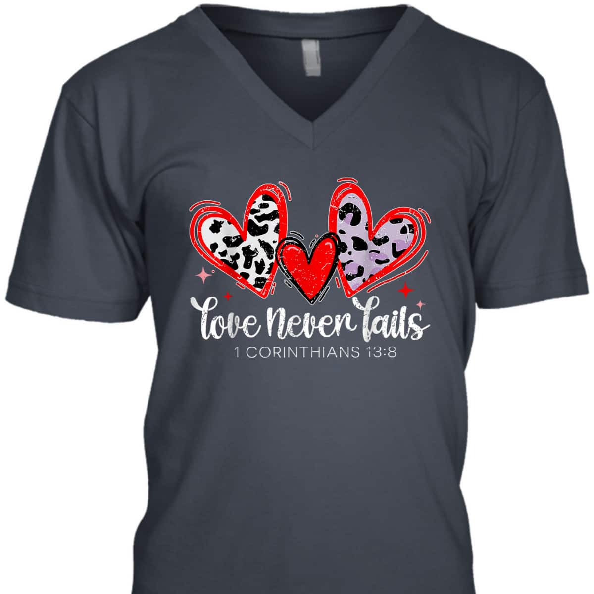 Leopard Heart Love Never Fails Christian Valentine's Day T-Shirt Leopard Heart Love Never Fails Christian Valentine's Day T-Shirt