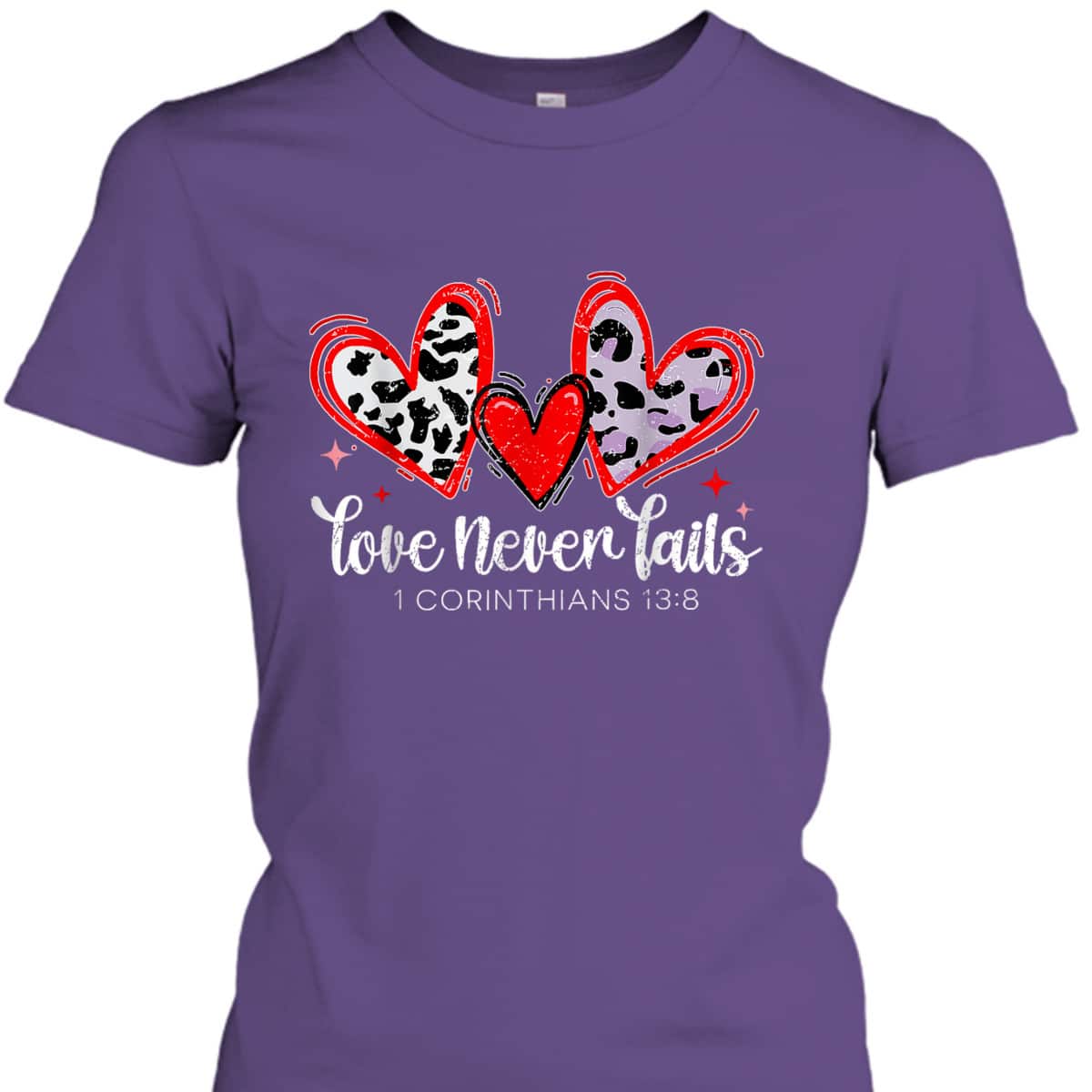 Leopard Heart Love Never Fails Christian Valentine's Day T-Shirt Leopard Heart Love Never Fails Christian Valentine's Day T-Shirt