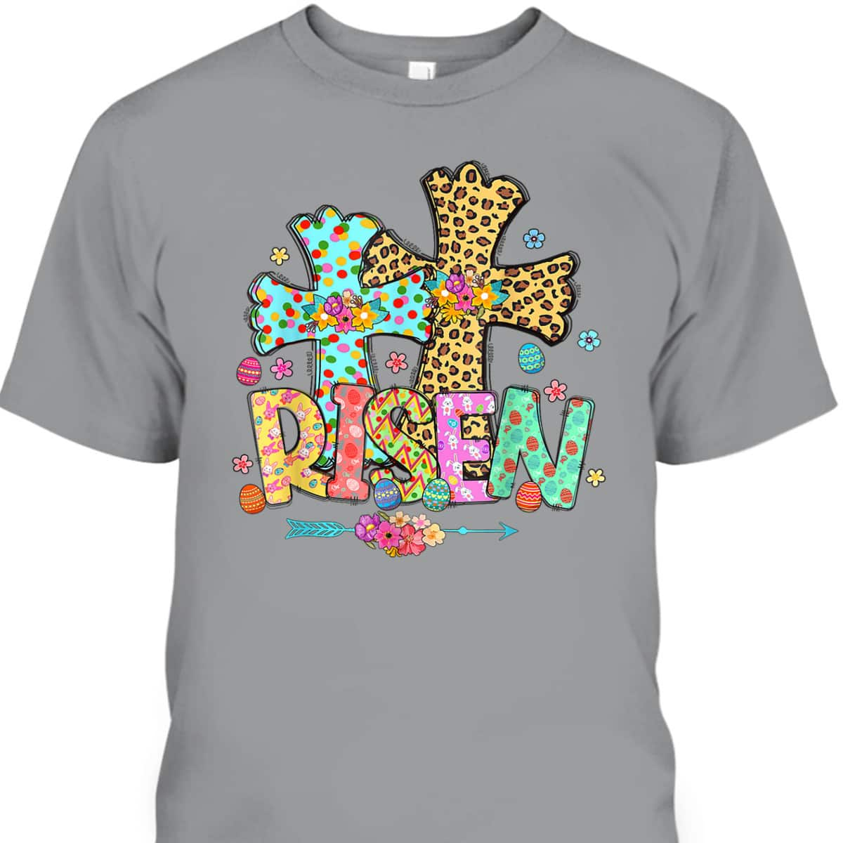 He Is Risen Matthew 28 6 Leopard Cross Christian Easter Day T-Shirt