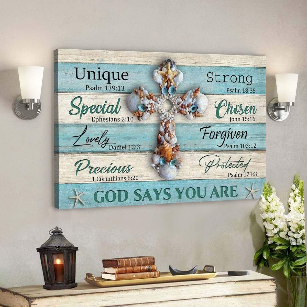 God Jesus God Says You Are Seashell Cross Christian Canvas Wall Art God Jesus God Says You Are Seashell Cross Christian Canvas Wall Art