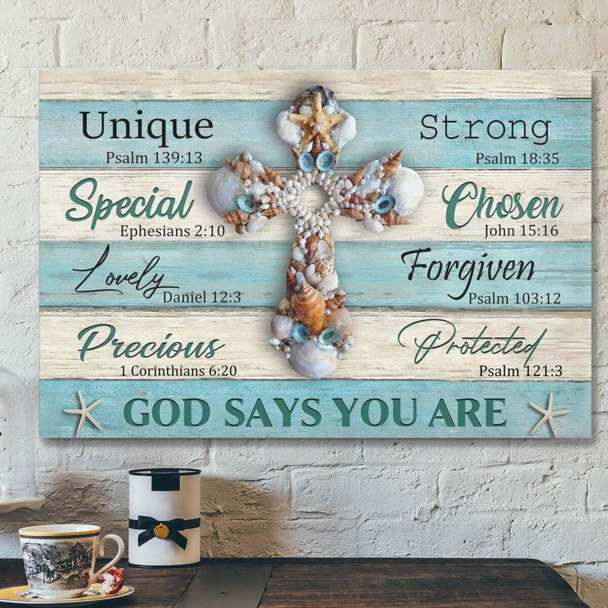 God Jesus God Says You Are Seashell Cross Christian Canvas Wall Art God Jesus God Says You Are Seashell Cross Christian Canvas Wall Art