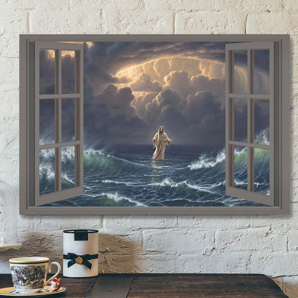 Christian Bible Verse Painting Jesus Walks On Water Canvas Wall Art ...