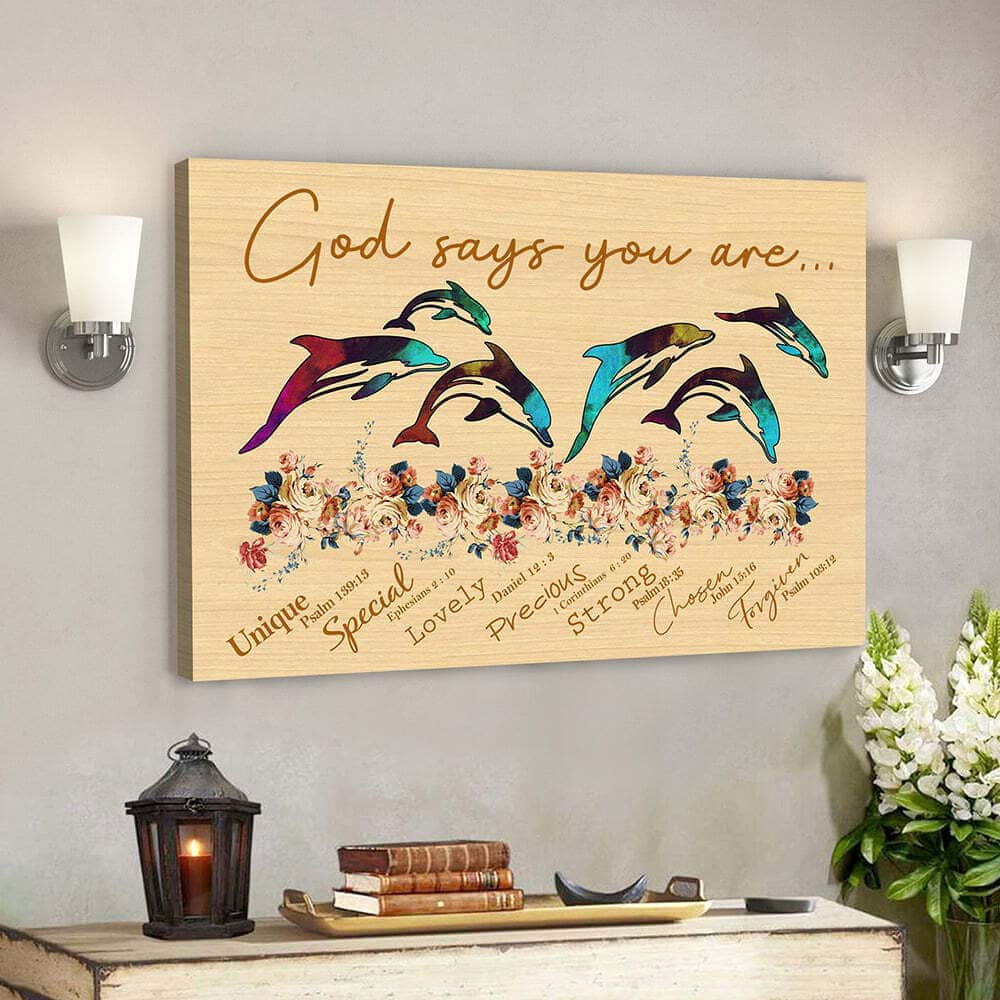 Bible Verse Scripture Jesus God Says You Are Dolphin Unique Special Lovely Canvas Wall Art Bible Verse Scripture Jesus God Says You Are Dolphin Unique Special Lovely Canvas Wall Art