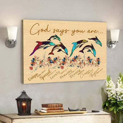 Bible Verse Scripture Jesus God Says You Are Dolphin Unique Special Lovely Canvas Wall Art