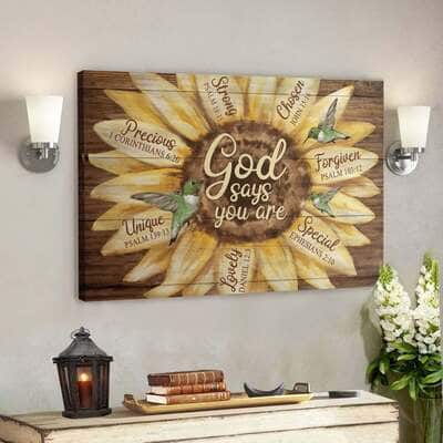 Bible Verse Green Hummingbird God Says You Are Canvas Wall Art