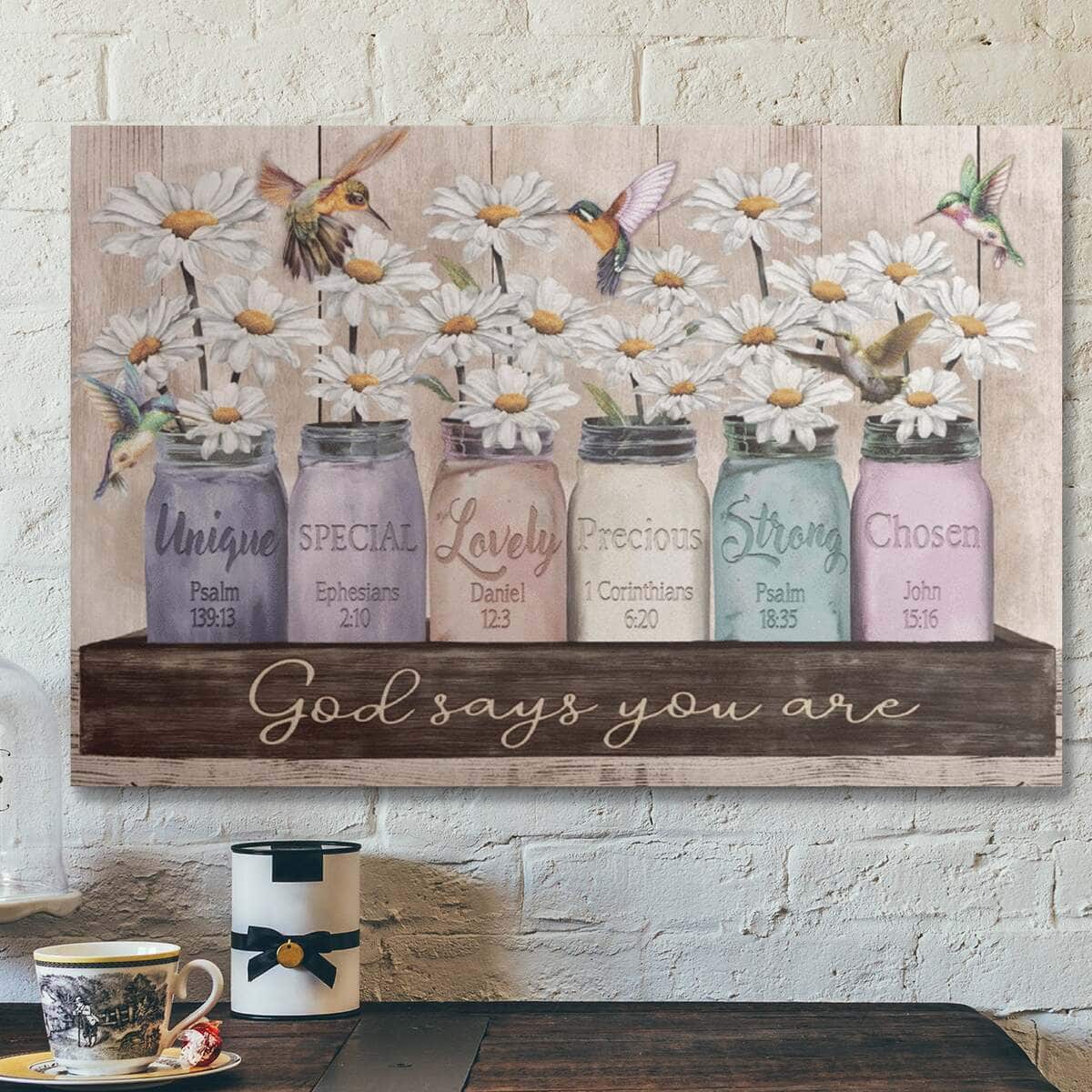 Bible Verse Daisy And Hummingbird God Says You Are Canvas Wall Art Bible Verse Daisy And Hummingbird God Says You Are Canvas Wall Art