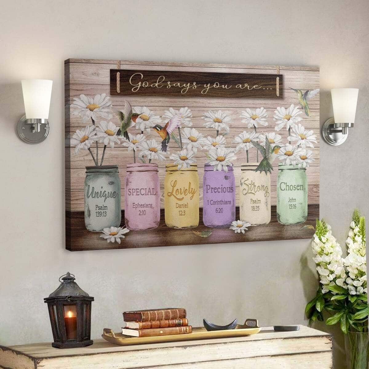Bible Verse Daisy Jar Vase God Says You Are Canvas Wall Art Bible Verse Daisy Jar Vase God Says You Are Canvas Wall Art