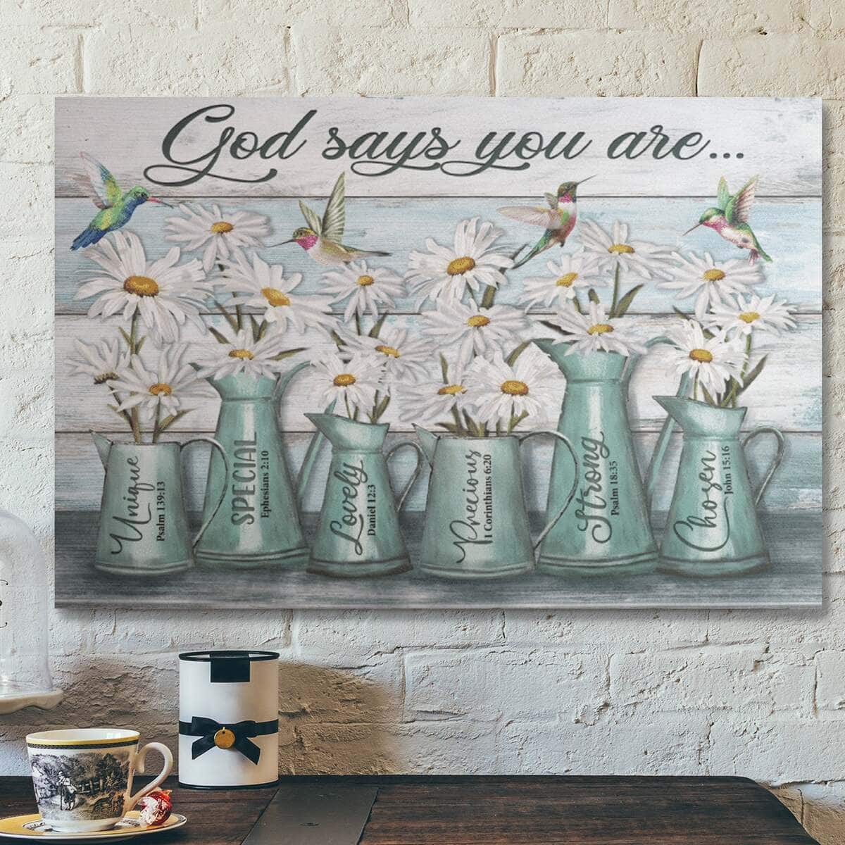 Bible Verse Daisy And Hummingbird God Says You Are Peaceful Canvas Wall Art Bible Verse Daisy And Hummingbird God Says You Are Peaceful Canvas Wall Art
