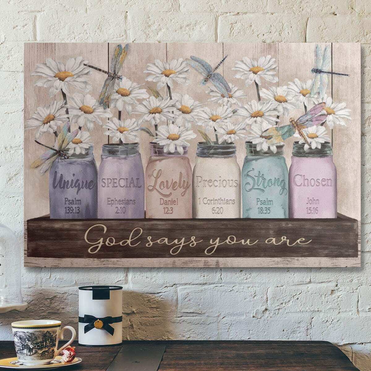 Bible Verse Daisy And Dragonfly God Says You Are Canvas Wall Art Bible Verse Daisy And Dragonfly God Says You Are Canvas Wall Art
